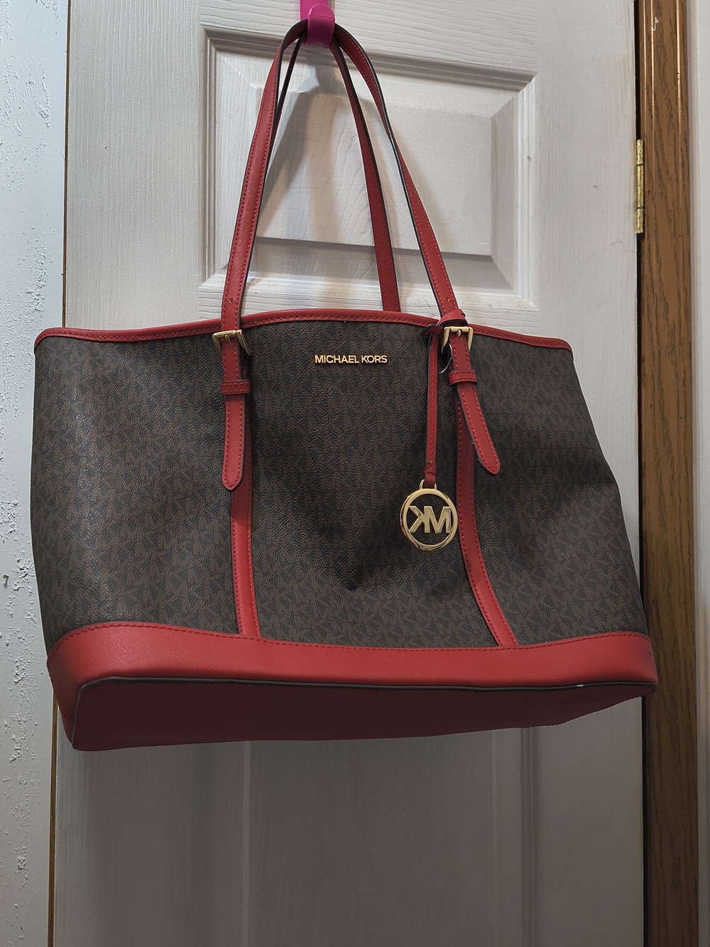 Michael Kors Brown & Red Signature Tote Bag